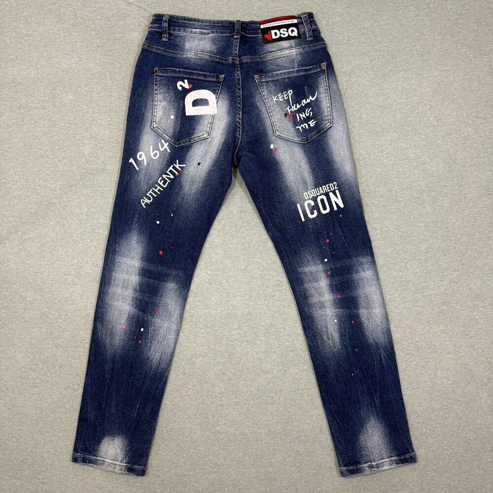 DSQUARED2 Icon All Over Print Jean Slim Distressed Paint Splatter Mens Sz 30X28 - Picture 5 of 9